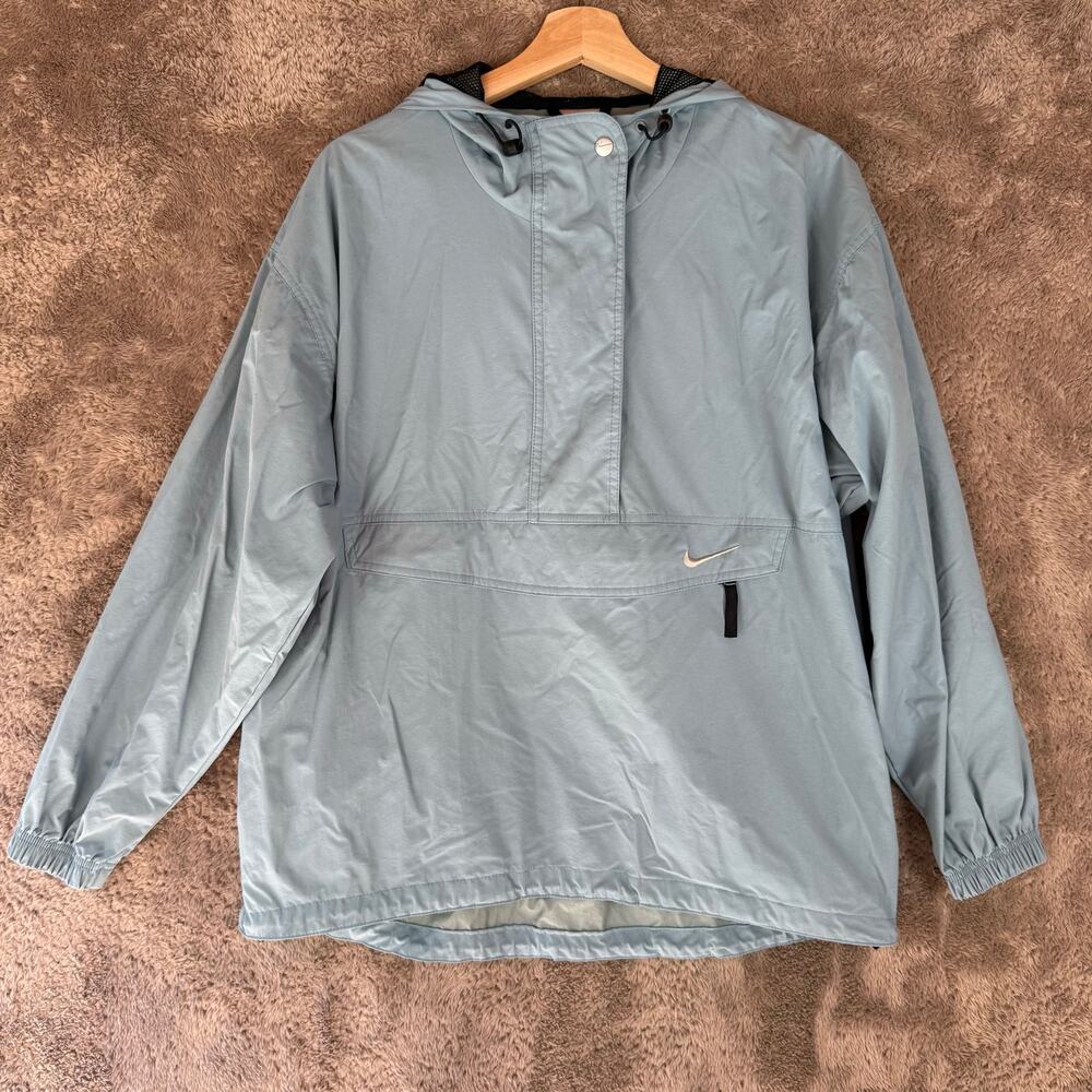 Vintage 90s Y2K Nike Blue Anorak 1/2 Zip Snap Windbreaker Jacket Swoosh S 4-6 - Picture 2 of 12